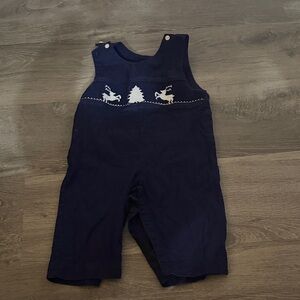 Navy Blue Kids Overalls with Reindeer Design Southern Sunshine Kids